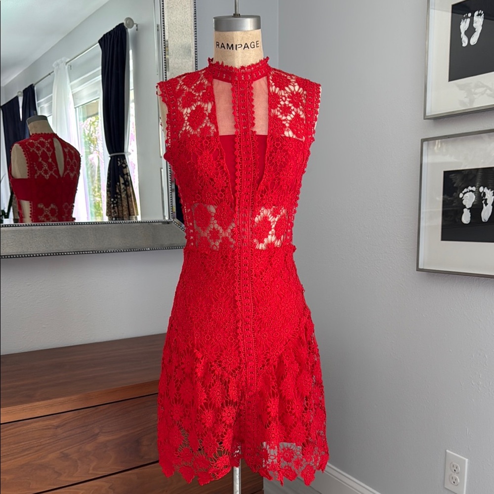 Danity Red Lace Party Dress. Size Small, Cocktail w/ sewn in tube top (fits 4/6)